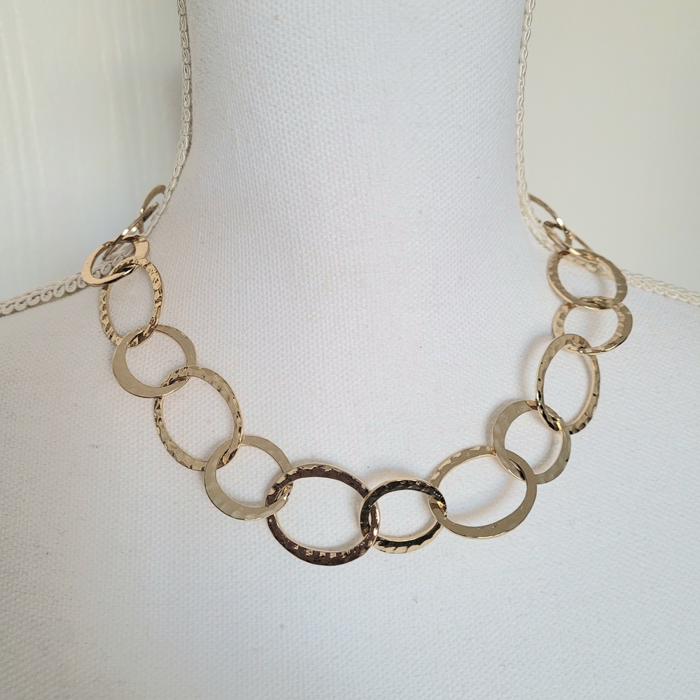 New! Goldtone Hammered Link Necklace